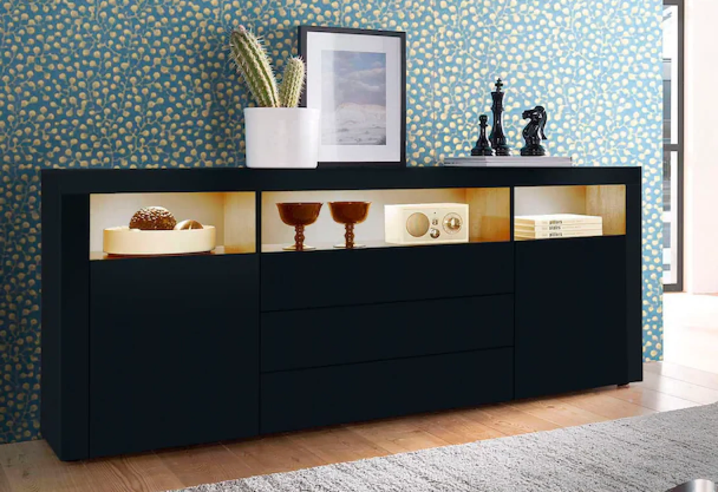 borchardt Möbel Sideboard »Santa Fé, Kommode 166 cm breit« Push-to-open-Funktion, 2 Türen, 3 Schubkästen und 3 offene Fächer