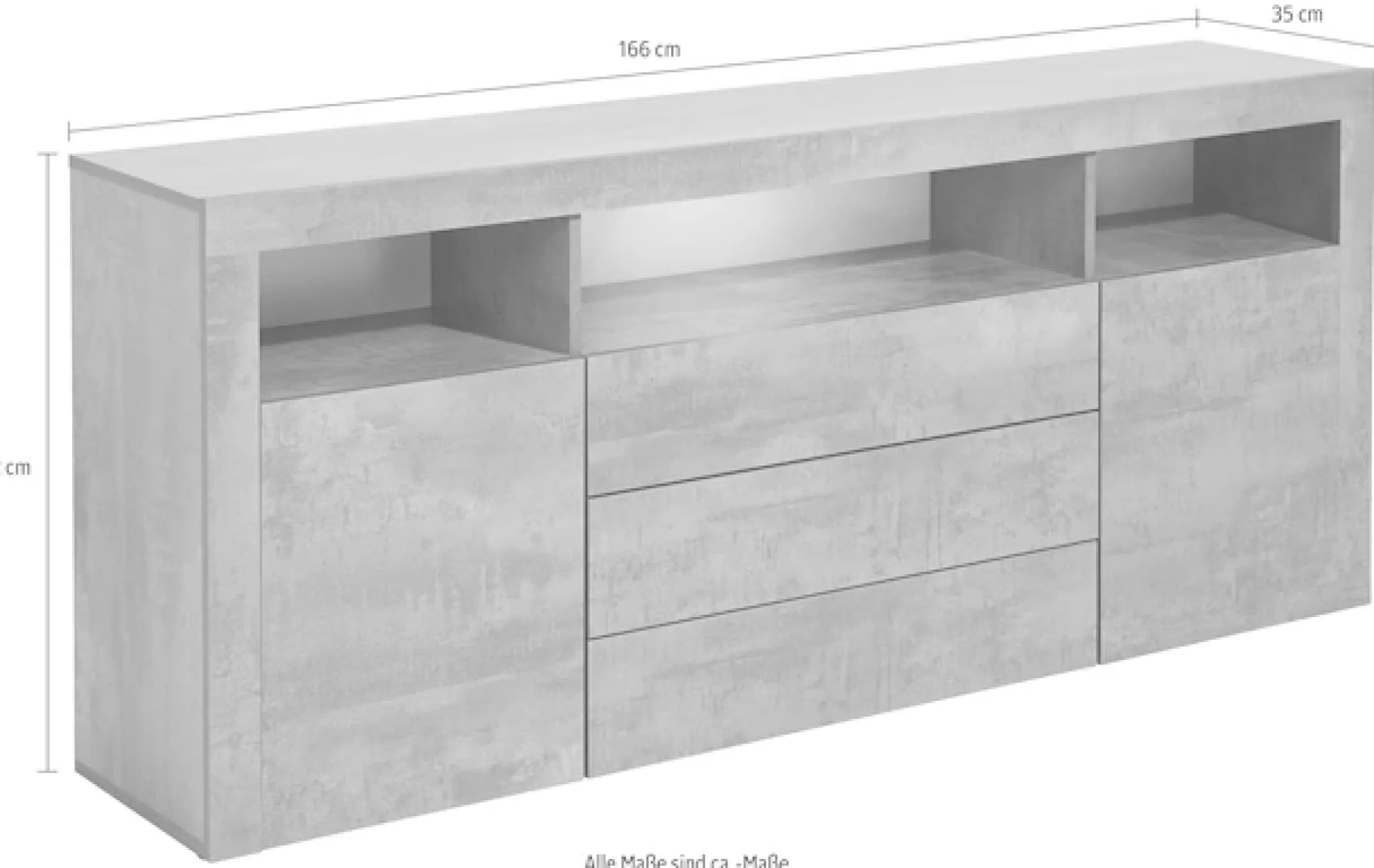 borchardt Möbel Sideboard »Santa Fé, Kommode 166 cm breit« Push-to-open-Funktion, 2 Türen, 3 Schubkästen und 3 offene Fächer