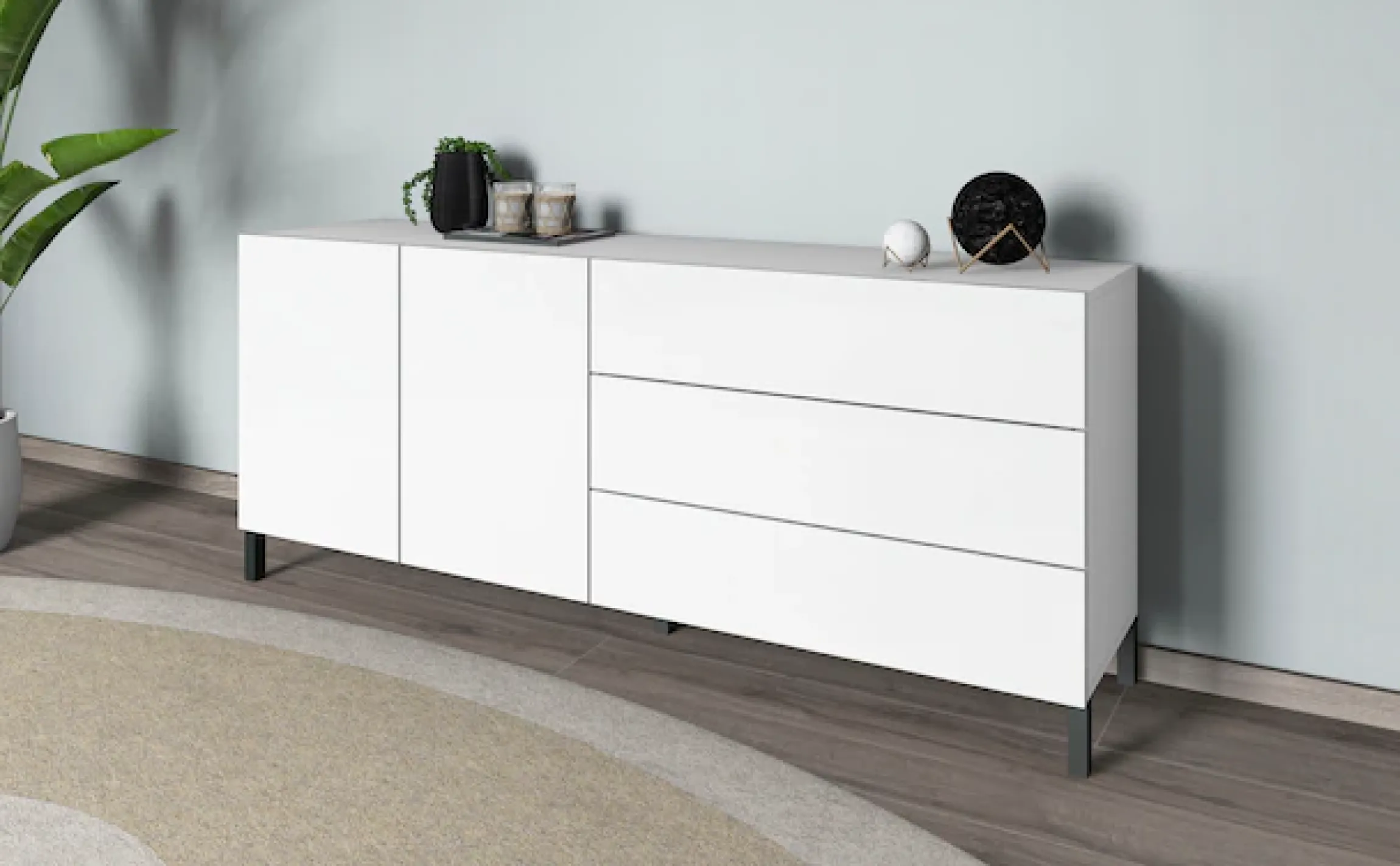 borchardt Möbel Sideboard »Sophia, Kommode mit Metallfüßen, 3 Schubkästen, Breite 152 oder 190 cm« grifflose Optik, viel Stauraum, verstellbare Böden