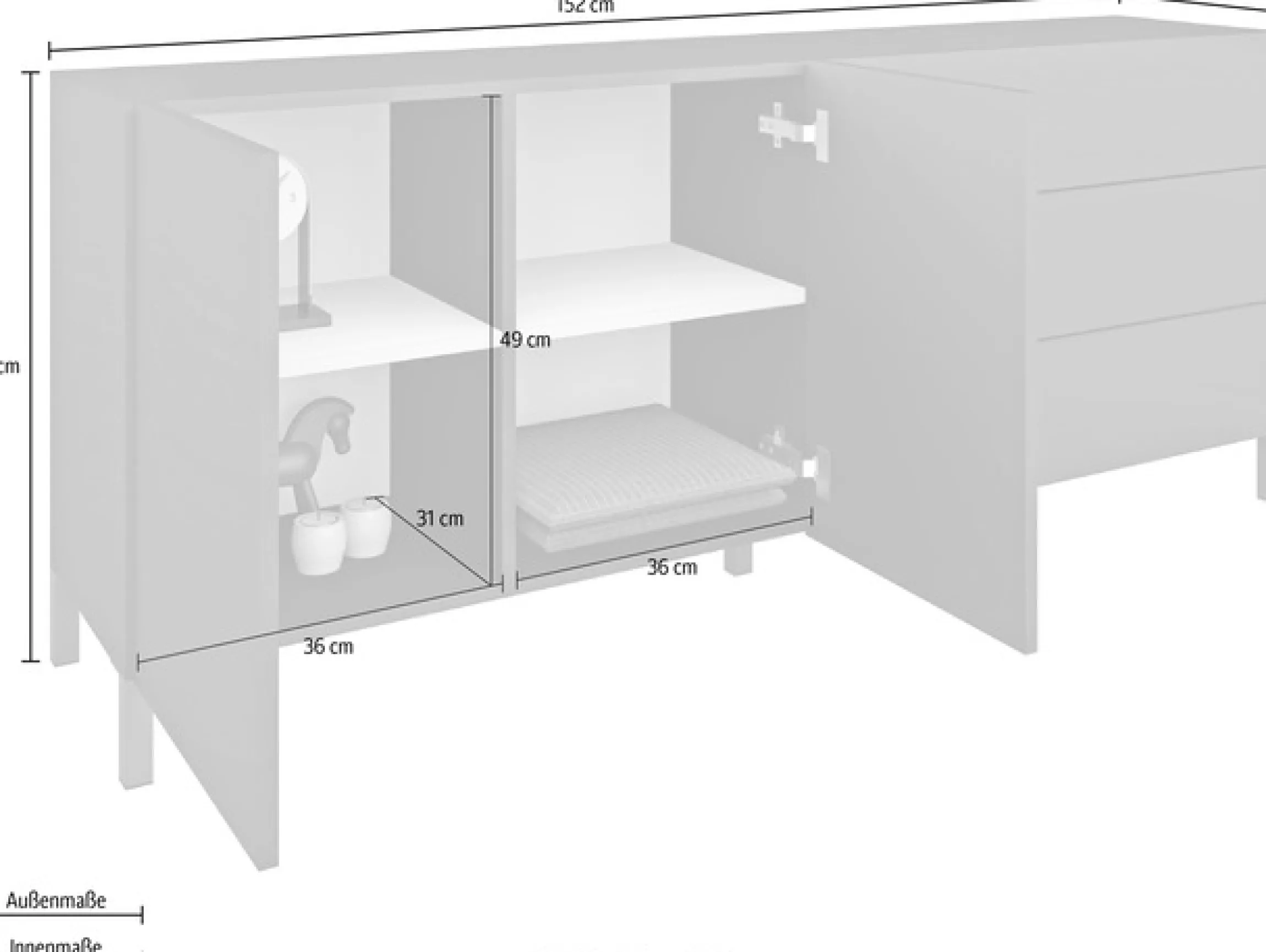 borchardt Möbel Sideboard »Sophia, Kommode mit Metallfüßen, 3 Schubkästen, Breite 152 oder 190 cm« grifflose Optik, viel Stauraum, verstellbare Böden