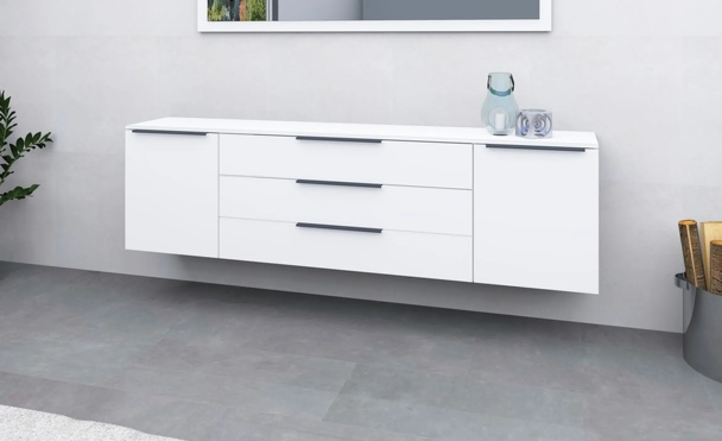 borchardt Möbel Sideboard »Tom, Kommode Breite 200cm, hängend oder stehend mit Metallgriffen« 2 Türen 3 Schubkästen, verstellbare Einlegeböden