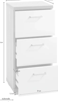 byLIVING Badkommode »Nebraska« Breite 35 cm, Badezimmerschrank mit Metallgriffen, 3 Schubladen