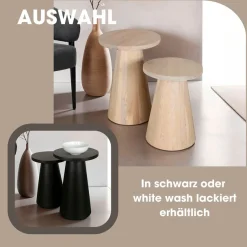 byLIVING Beistelltisch »Cone« aus Massivholz in schwarz oder white wash, verschiedenen Größen