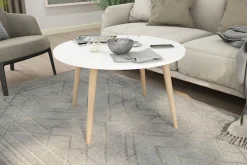 byLIVING Couchtisch »LASSE« Tischplatte weiß, Gestell Buche natur, Breite: 80 cm