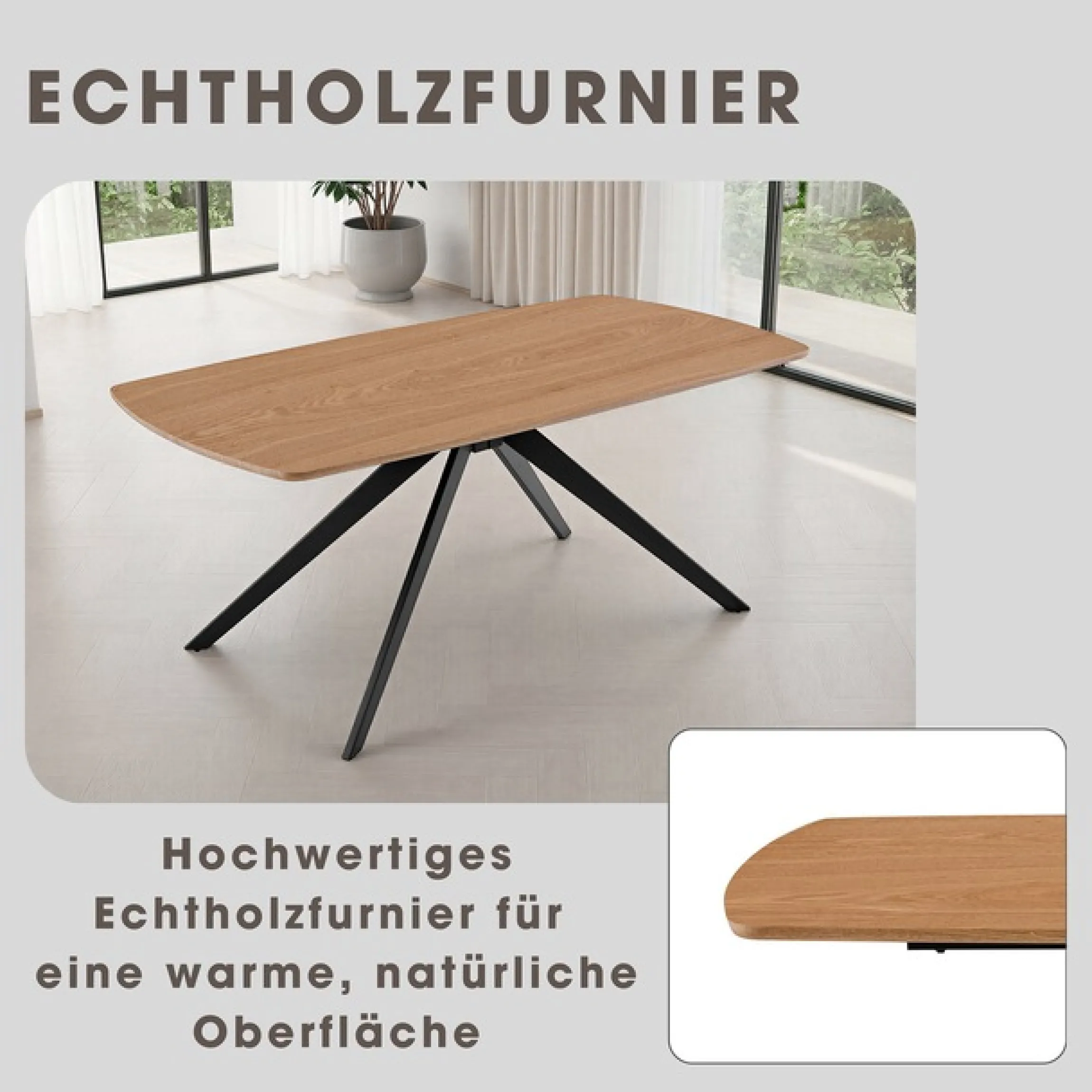 byLIVING Esstisch »JASON« Tischplatte Eiche natur, bis 100 kg, Spinnenfußgestell, 6 Sitzplätze