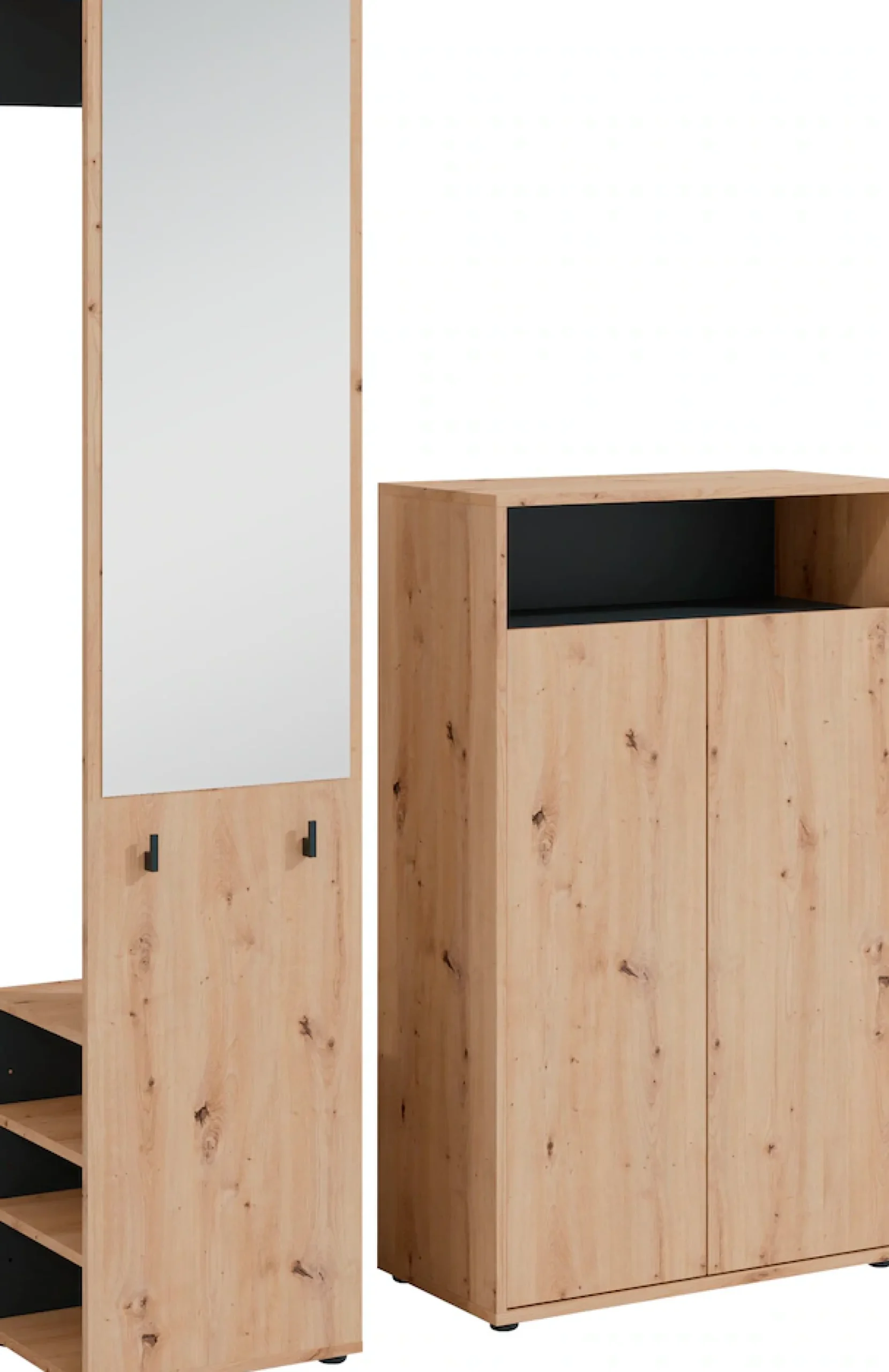 byLIVING Garderoben-Set »Lyon, platzsparender Garderobenschrank mit großem Spiegel« 2-teilig, 2 Stk. tlg.