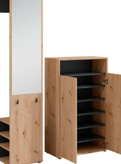 byLIVING Garderoben-Set »Lyon, platzsparender Garderobenschrank mit großem Spiegel« 2-teilig, 2 Stk. tlg.