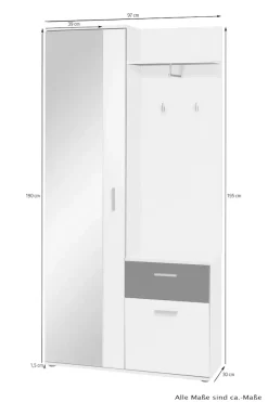 byLIVING Kompaktgarderobe »Jakob« mit großem Spiegel und Ablage, Breite 97 cm
