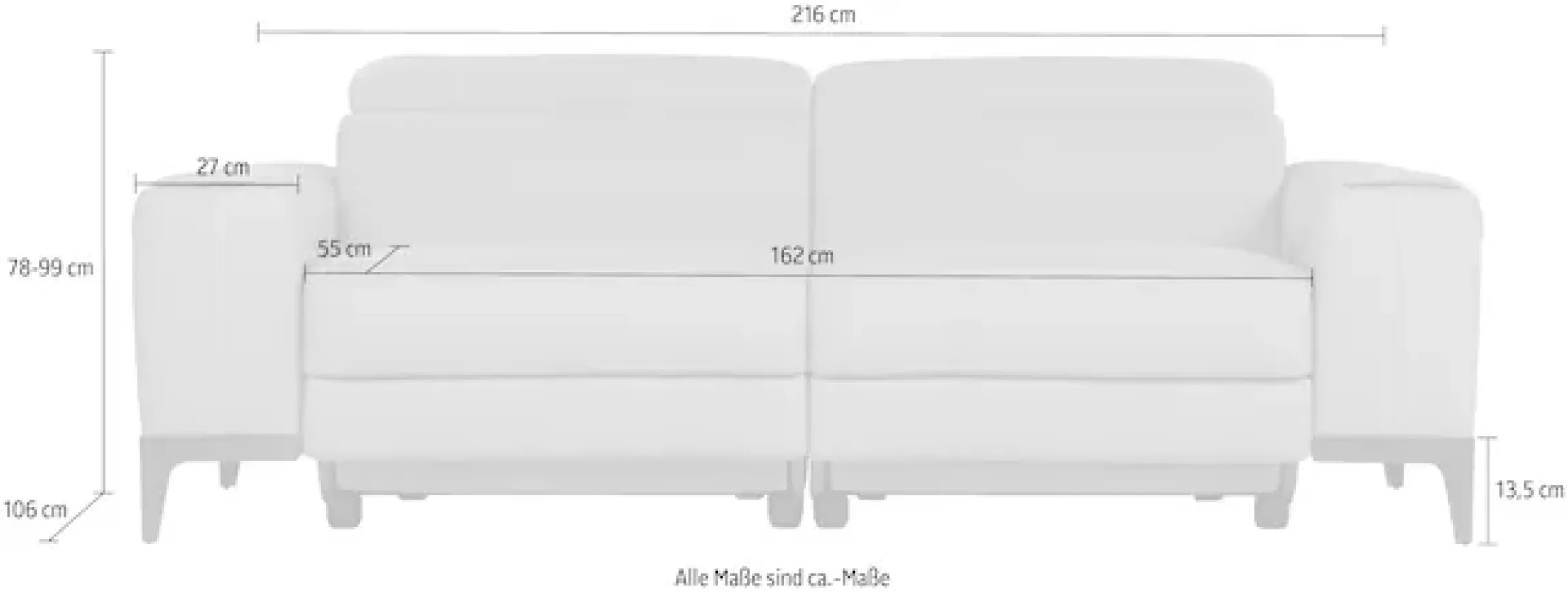 CALIA ITALIA 3-Sitzer »Benja, Designsofa mit erstklassigen Komfortfunktionen zum Wohlfühlen« in Leder, mit elektrischer Relaxfunktion