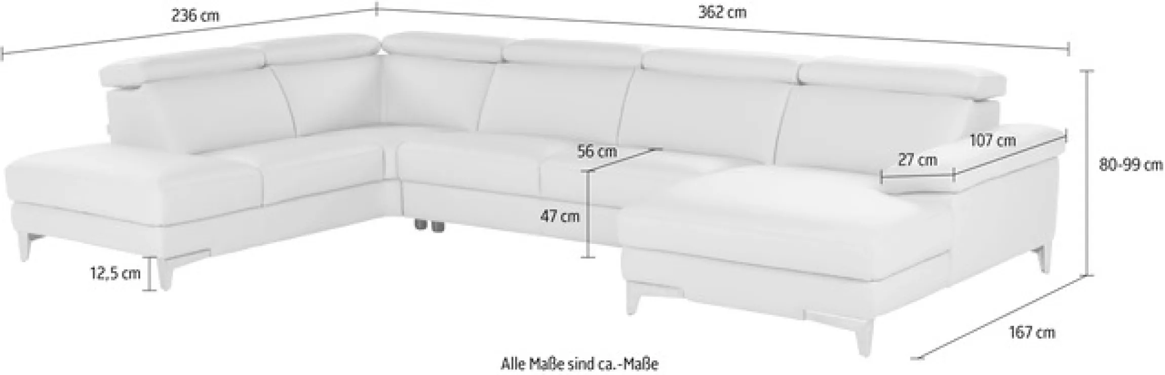 CALIA ITALIA Wohnlandschaft »Nove, mit erstklassigem Sitzkomfort, Kopfteilverstellung« U-Form, hochwertiger Lederbezug