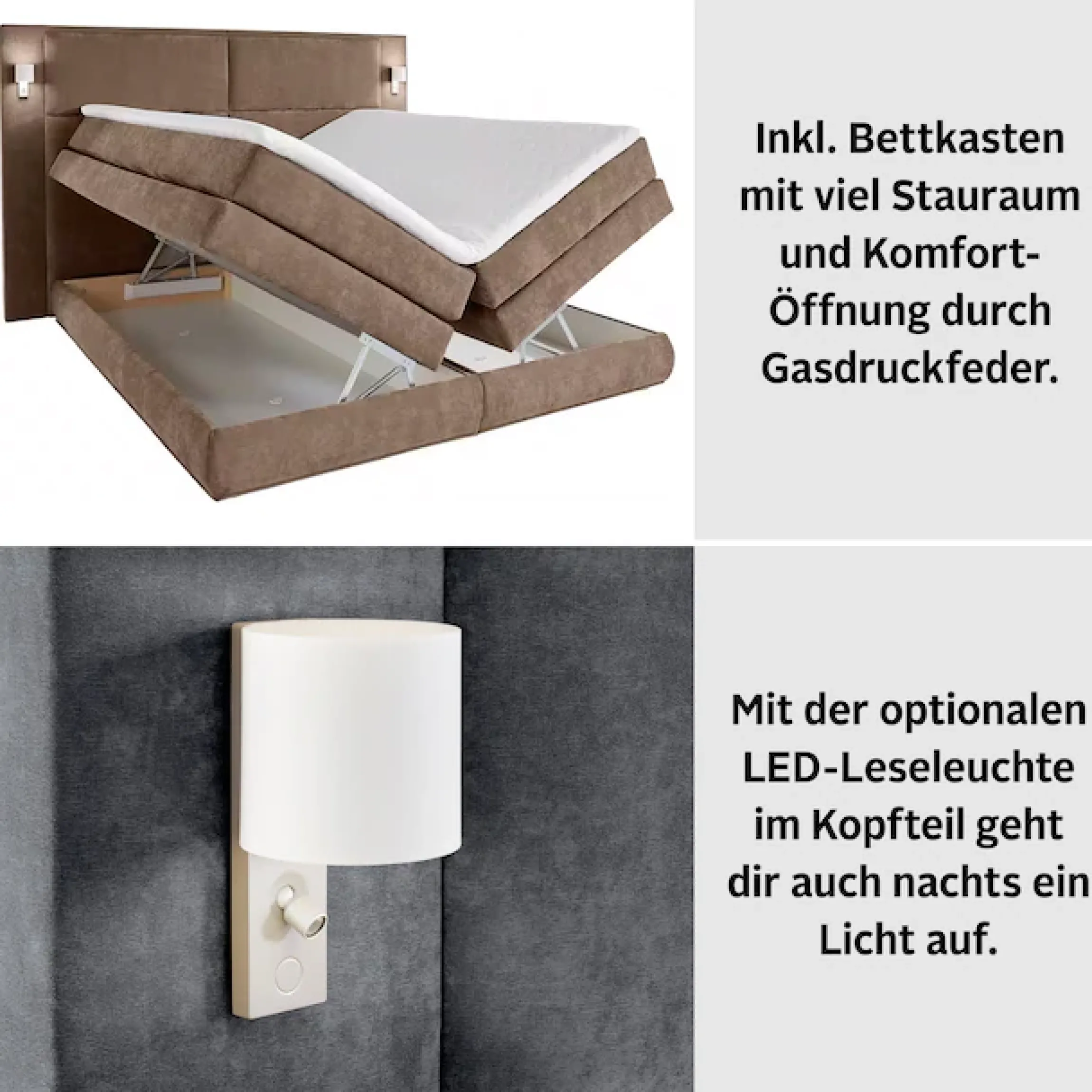 COLLECTION AB Boxspringbett »Copenhagen« inklusive Bettkasten, Topper, wahlweise mit LED-Beleuchtung