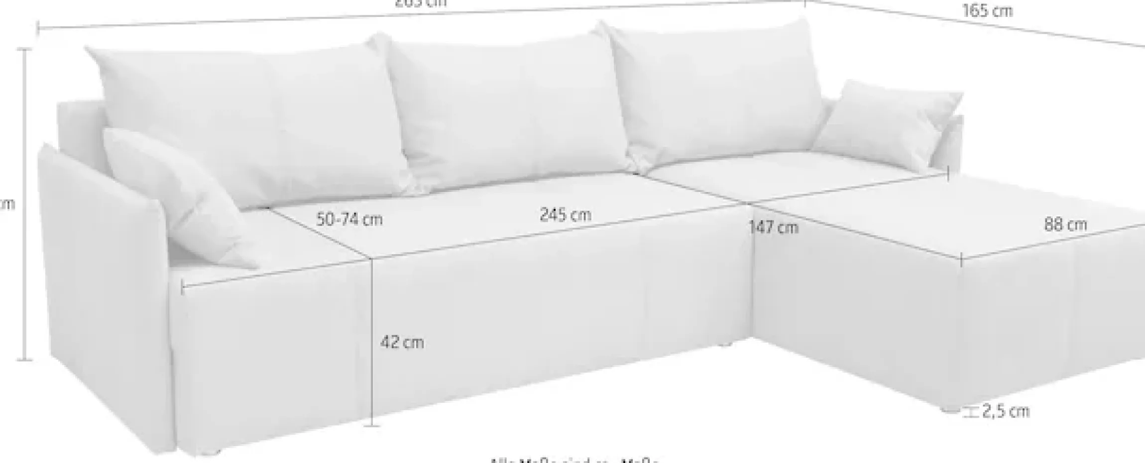 COLLECTION AB Ecksofa »CAB L-Form, B: 263 cm« Schlaffunktion, Bettkasten & 2 Zierkissen, Federkern