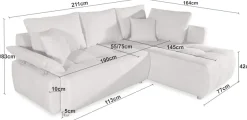 COLLECTION AB Ecksofa »Funtastic L-Form, B: 213 cm, Schlaffunktion, Bettkasten, auch in Cord« Armteilverstellung, Bonnellfederkern, frei stellbar