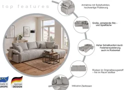 COLLECTION AB Ecksofa »Funtastic L-Form, B: 213 cm, Schlaffunktion, Bettkasten, auch in Cord« Armteilverstellung, Bonnellfederkern, frei stellbar