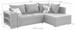 COLLECTION AB Ecksofa »John L-Form, B: 226 cm, Schlaffunktion & Bettkasten« Regalelement & 2 Zierkissen, Couch optional mit Federkern