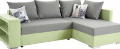 COLLECTION AB Ecksofa »John L-Form, B: 226 cm, Schlaffunktion & Bettkasten« Regalelement & 2 Zierkissen, Couch optional mit Federkern