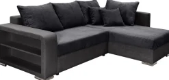 COLLECTION AB Ecksofa »John L-Form, B: 226 cm« Schlaffunktion, Bettkasten, Regalelement & 2 Zierkissen