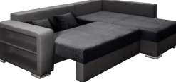 COLLECTION AB Ecksofa »John L-Form, B: 226 cm« Schlaffunktion, Bettkasten, Regalelement & 2 Zierkissen