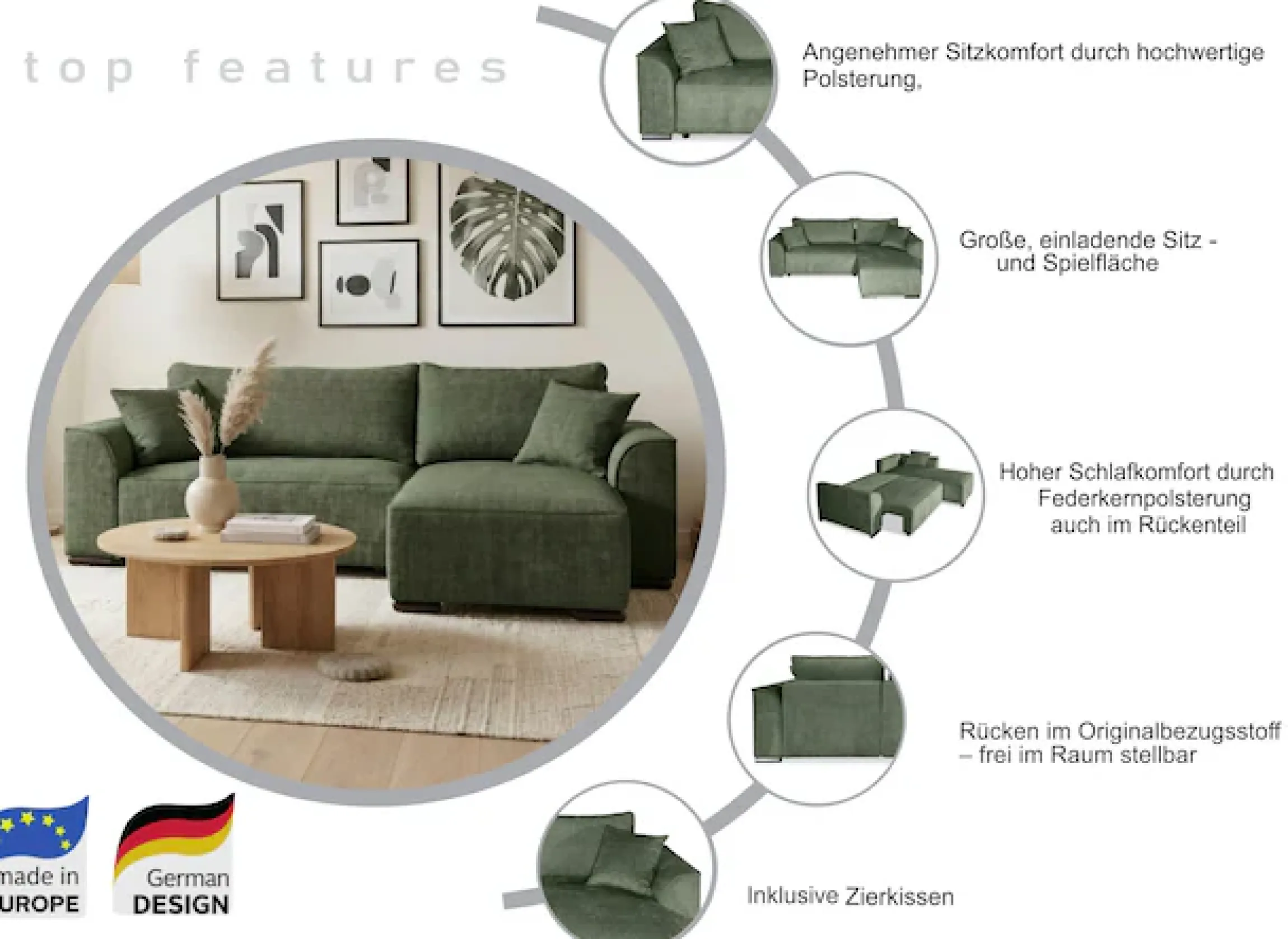 COLLECTION AB Ecksofa »Sara Ecke« Eckfsofa,Bettfunktion,Bettkasten,Bonnelfederkern,wahlweise mit Topper