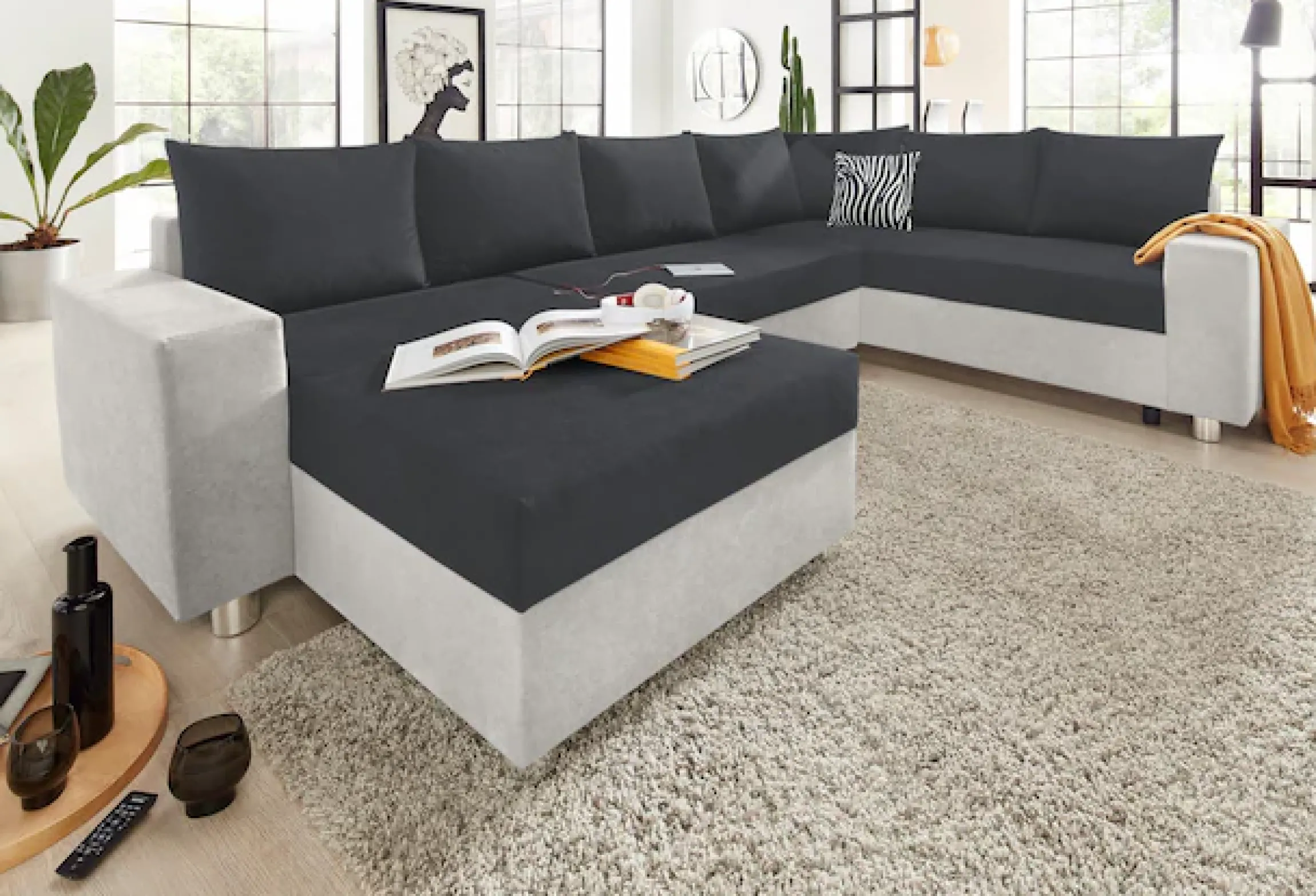 COLLECTION AB Wohnlandschaft »Paris U-Form, B: 310 cm« Zierkissen & Federkern, optional Schlaffunktion & Bettkasten