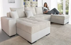 COLLECTION AB Wohnlandschaft »Josy XL U-Form, B: 313 cm in Cord, Cord-Mix« Schlaffunktion, Bettkasten & 2 Zierkissen, Federkern