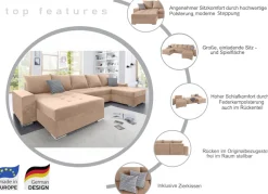 COLLECTION AB Wohnlandschaft »Josy XXL U-Form, B: 333 cm, mit 2 Recamieren 77 & 97 cm« Schlaffunktion, Bettkasten & 2 Zierkissen, Federkern
