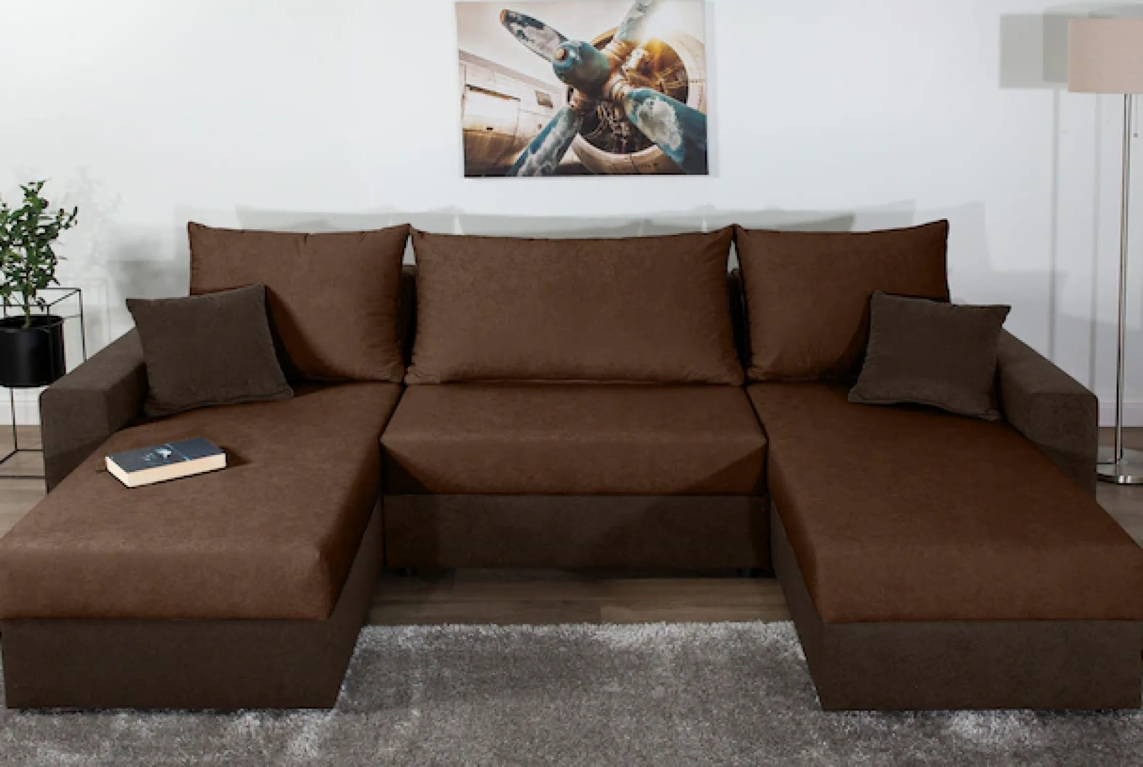 COLLECTION AB Wohnlandschaft »Pico U-Form, B: 252 cm« Schlaffunktion, Bettkasten & 2 Zierkissen