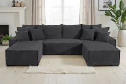 COLLECTION AB Wohnlandschaft »Manhattan U-Form, B: 313 cm, in Breit- oder Normalcord« Schlaffunktion, Bettkasten & Zierkissen, Federkern