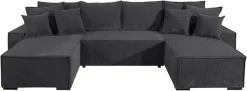 COLLECTION AB Wohnlandschaft »Manhattan U-Form, B: 313 cm, in Breit- oder Normalcord« Schlaffunktion, Bettkasten & Zierkissen, Federkern