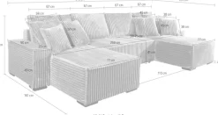 COLLECTION AB Wohnlandschaft »Manhattan U-Form, B: 313 cm, in Breit- oder Normalcord« Schlaffunktion, Bettkasten & Zierkissen, Federkern