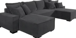 COLLECTION AB Wohnlandschaft »Manhattan U-Form, B: 313 cm, in Breit- oder Normalcord« Schlaffunktion, Bettkasten & Zierkissen, Federkern