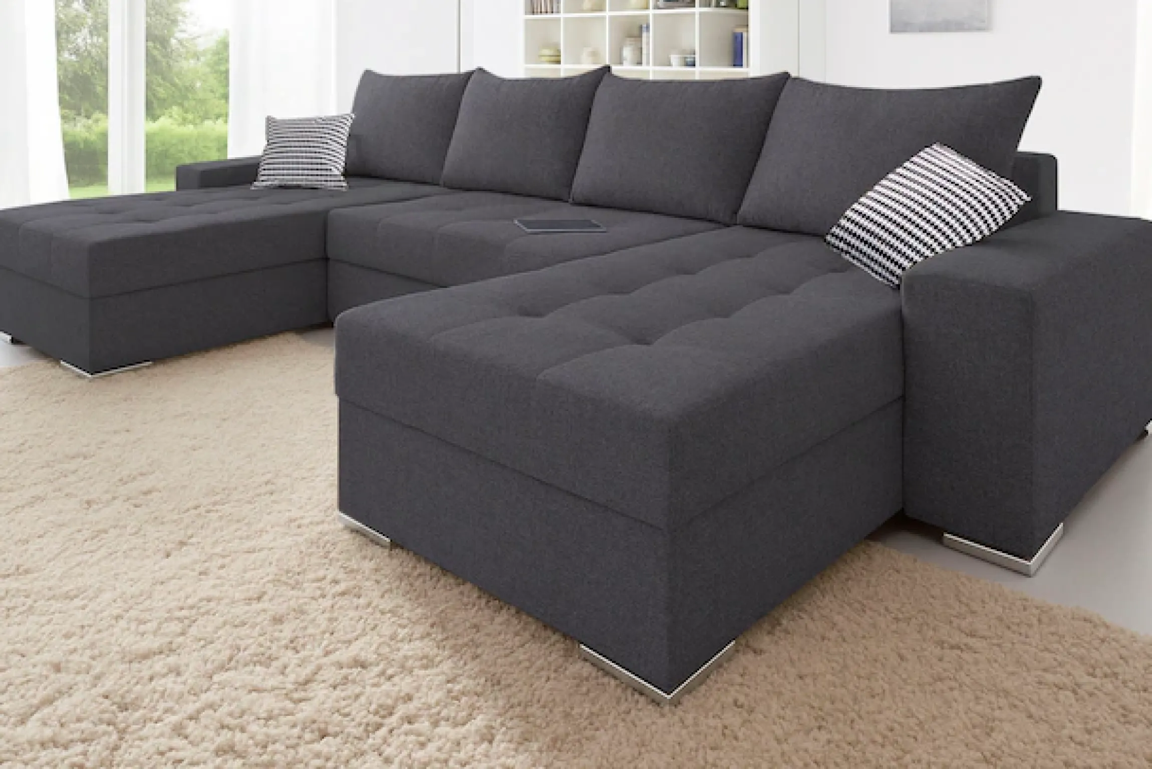 COLLECTION AB Wohnlandschaft »Josy XL U-Form, Breite: 313 cm« Schlaffunktion, Bettkasten & 2 Zierkissen, Federkern