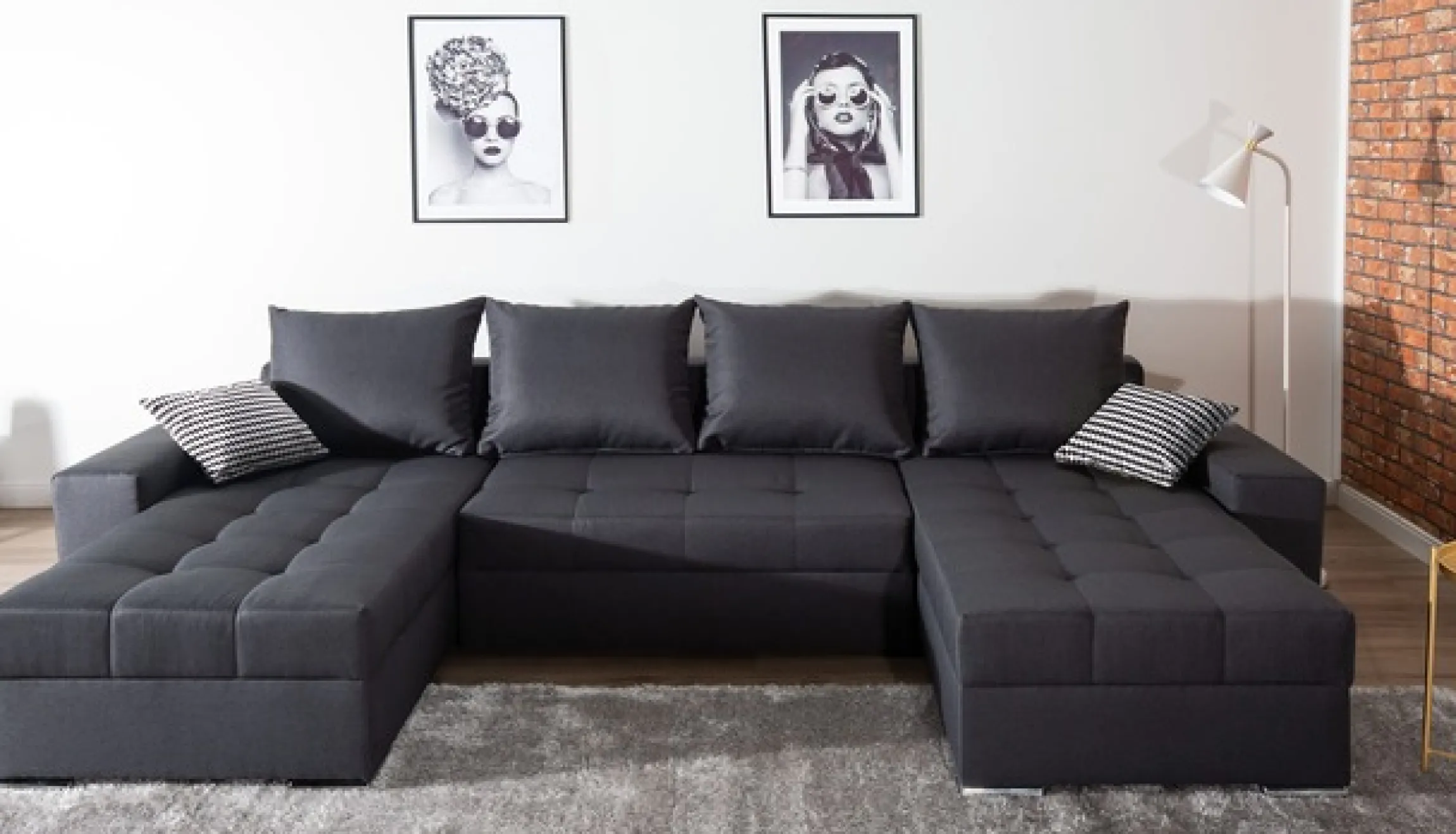 COLLECTION AB Wohnlandschaft »Josy XL U-Form, Breite: 313 cm« Schlaffunktion, Bettkasten & 2 Zierkissen, Federkern