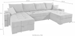 COLLECTION AB Wohnlandschaft »Josy XL U-Form, Breite: 313 cm« Schlaffunktion, Bettkasten & 2 Zierkissen, Federkern