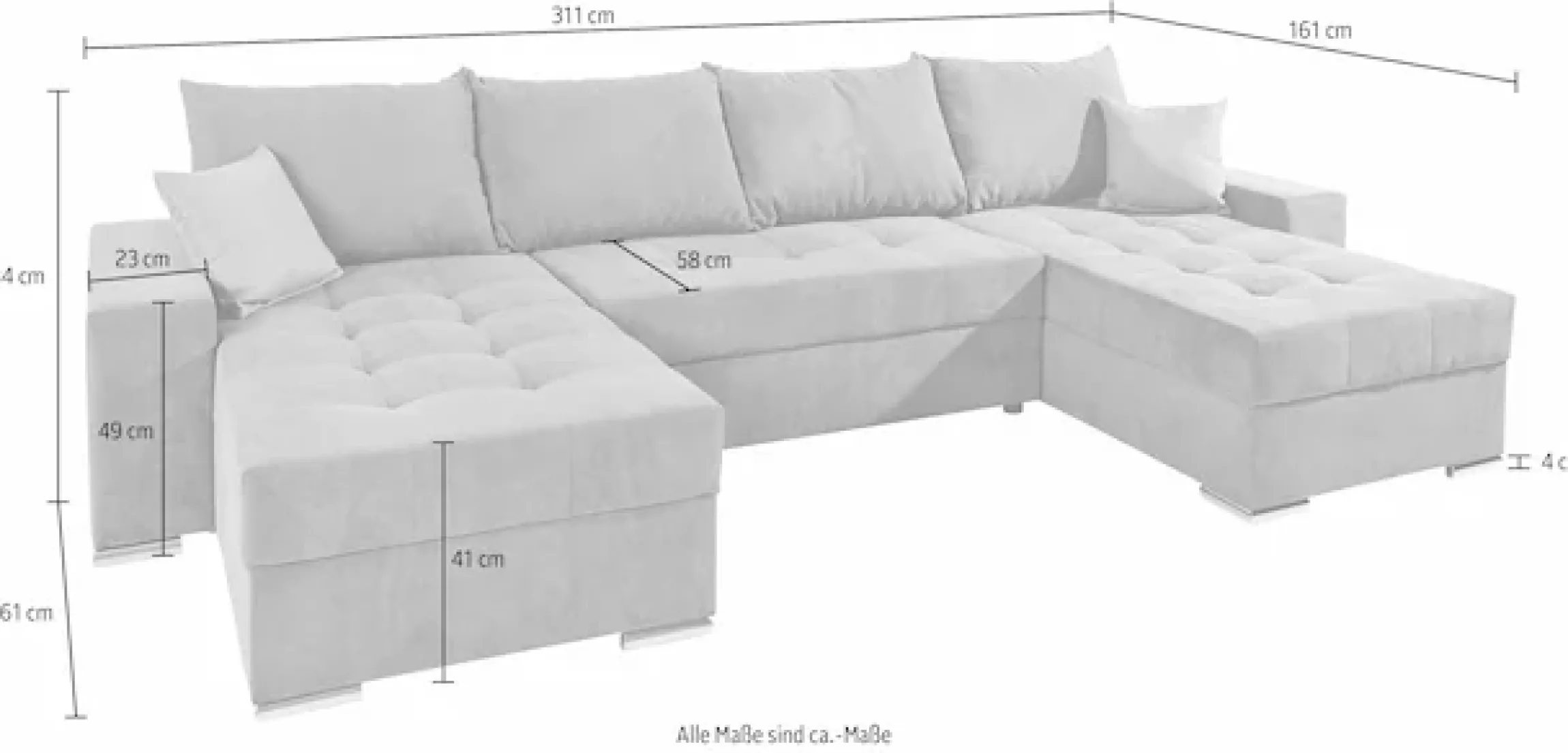 COLLECTION AB Wohnlandschaft »Josy XL U-Form, Breite: 313 cm« Schlaffunktion, Bettkasten & 2 Zierkissen, Federkern