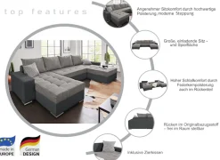 COLLECTION AB Wohnlandschaft »Josy XL U-Form, Breite: 313 cm« Schlaffunktion, Bettkasten & 2 Zierkissen, Federkern