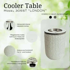 COOTAB Cooler Table Beistelltisch »4-in-1 Loungetisch mit Edelstahl-Kühler London 50 cm« 1 Stk. tlg. Wetterfest, Pflegeleicht, Hitzebeständig, Verstellbare Füße