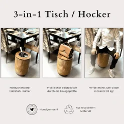 COOTAB Cooler Table Beistelltisch »4-in-1 Loungetisch mit Edelstahl-Kühler London 50 cm« 1 Stk. tlg. Wetterfest, Pflegeleicht, Hitzebeständig, Verstellbare Füße