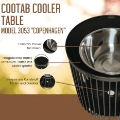 COOTAB Cooler Table Beistelltisch »4-in-1 Loungetisch mit Edelstahl-Kühler Copenhagen 45 cm schwarz« 1 Stk. tlg. Wetterfest, Pflegeleicht, Hitzebeständig, Stapelbar