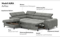 COTTA Ecksofa »Aura L-Form, B: 260 cm, inkl. Schlaffunktion, 3 verstellbare« mit Schlaffunktion, Bettkasten & Kopfteilverstellung