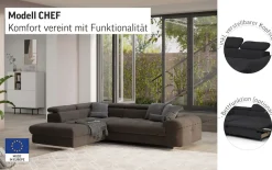 COTTA Ecksofa »Chef bequem, tolle Verarbeitungsdetails, Breite 262cm, L-Form« mit Kopfteilverstellung, edle Metallkufen, optional Schlaffunktion