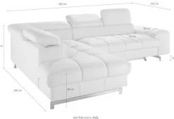COTTA Ecksofa »Chef bequem, tolle Verarbeitungsdetails, Breite 262cm, L-Form« mit Kopfteilverstellung, edle Metallkufen, optional Schlaffunktion