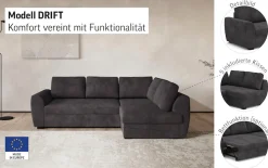 COTTA Ecksofa »Drift L-Form mit Ottomane, B: 253 cm« optional auch mit Schlaffunktion, Wellenunterfederung