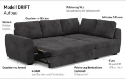 COTTA Ecksofa »Drift L-Form mit Ottomane, B: 253 cm« optional auch mit Schlaffunktion, Wellenunterfederung