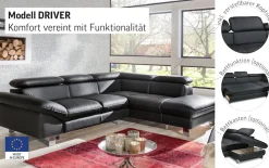 COTTA Ecksofa »Driver L-Form, B: 265cm, moderne Couch, Wellenunterfederung, inkl. 3 x« Kopfteilverstellung, optional Schlaffunktion & Bettkasten