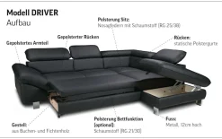 COTTA Ecksofa »Driver L-Form, B: 265cm, moderne Couch, Wellenunterfederung, inkl. 3 x« Kopfteilverstellung, optional Schlaffunktion & Bettkasten