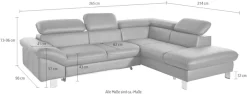 COTTA Ecksofa »Driver L-Form, B: 265cm, moderne Couch, Wellenunterfederung, inkl. 3 x« Kopfteilverstellung, optional Schlaffunktion & Bettkasten