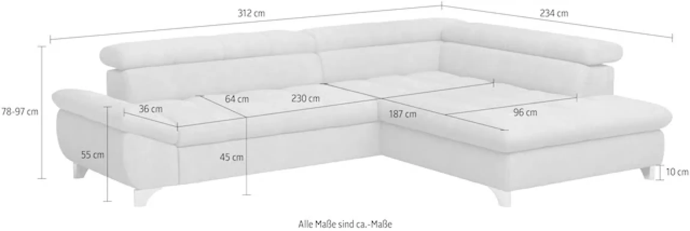 COTTA Ecksofa »Gemini L-Form, B: 312 cm« mit Kopfteilverstellung, optional Schlaffunktion