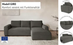 COTTA Ecksofa »Giro L-Form,B: 252 cm, abgerundete Kanten, bequeme Wellenunterfederung« +PUR Schaum, opt. Schlaffunktion + Bettkasten,LF 202x128cm Trendstoffe