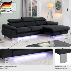 COTTA Ecksofa »Komaris L-Form,B:244cm, inkl. Kopfteilverstellung, Wellenunterfederung« optional mit Schlaffunktion und Bettkasten, plus opt.LED Beleuchtung